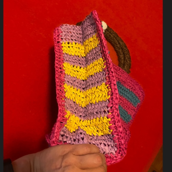 United Colors of Benetton striped colorful large straw tote NWT - Picture 5 of 7